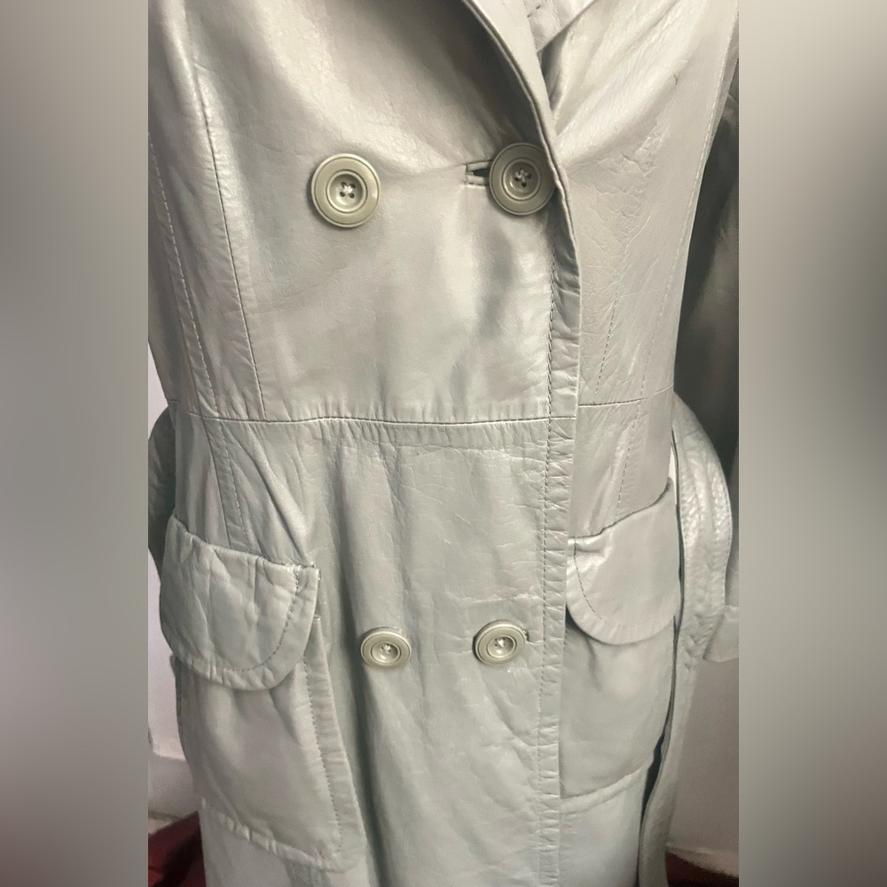 Vintage The Tannery Montgomery Wards Women's leather Gray Trench Coat size 13/14 - Picture 9 of 12